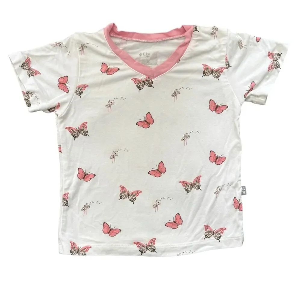 Kyte Girls' Avocado & Butterfly Short-Sleeve Bamboo Tops - Set of 2 Size 12-18 M